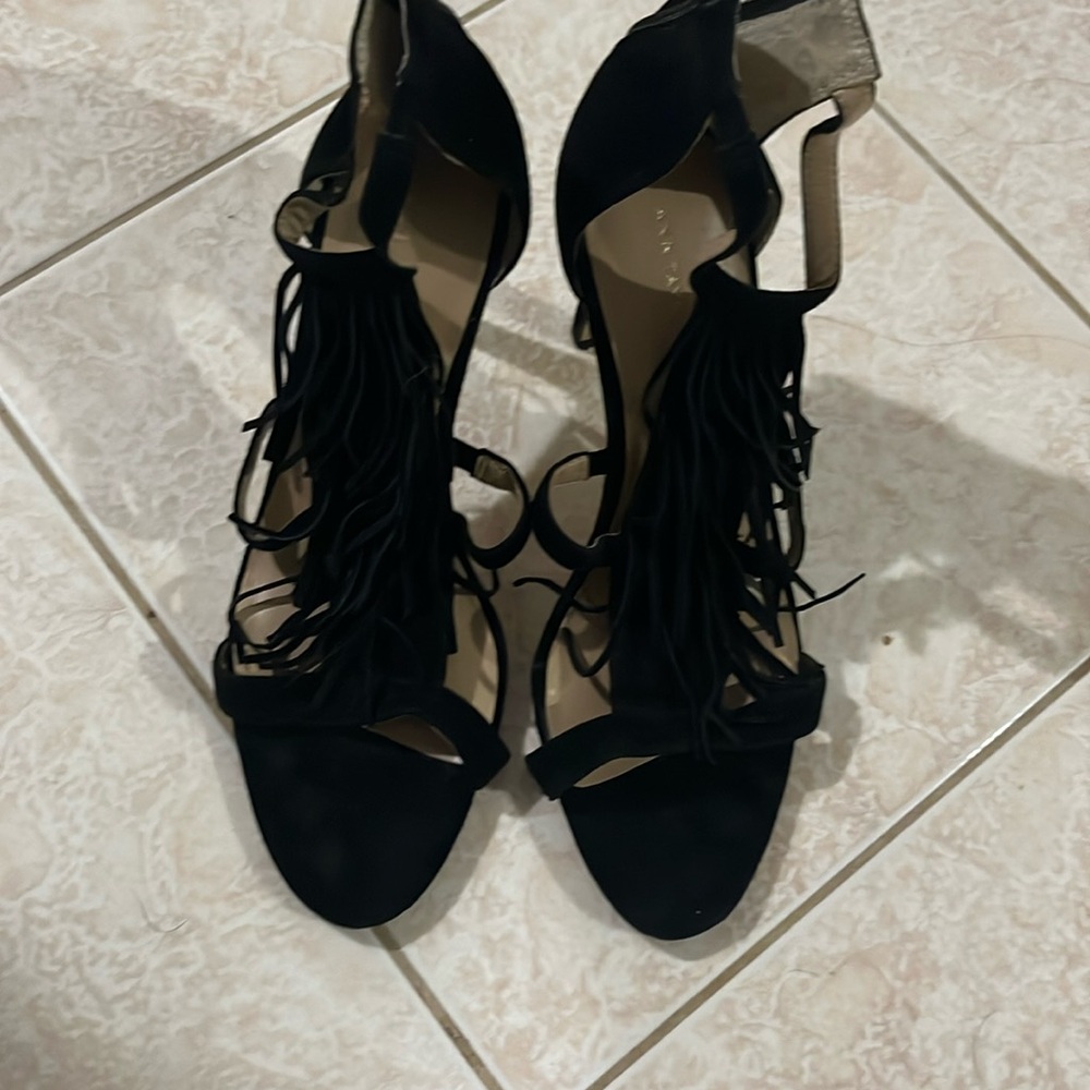 Ann Taylor black 4 inch heels with real suede leather fringe design. Size 9 M.